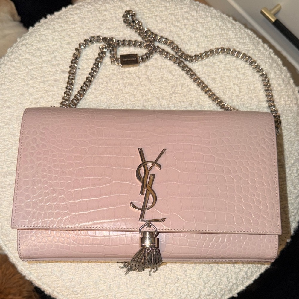 Yves Saint Laurent Light Pink Croc-Embossed Clutch